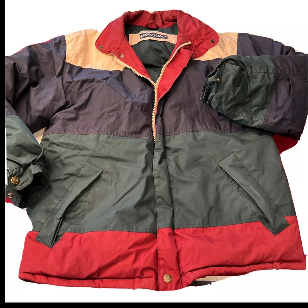 Mighty Mac NORDSAC DOWN PUFFER JACKET REVERSIBLE Blue Green Burgundy STRIPES 90s